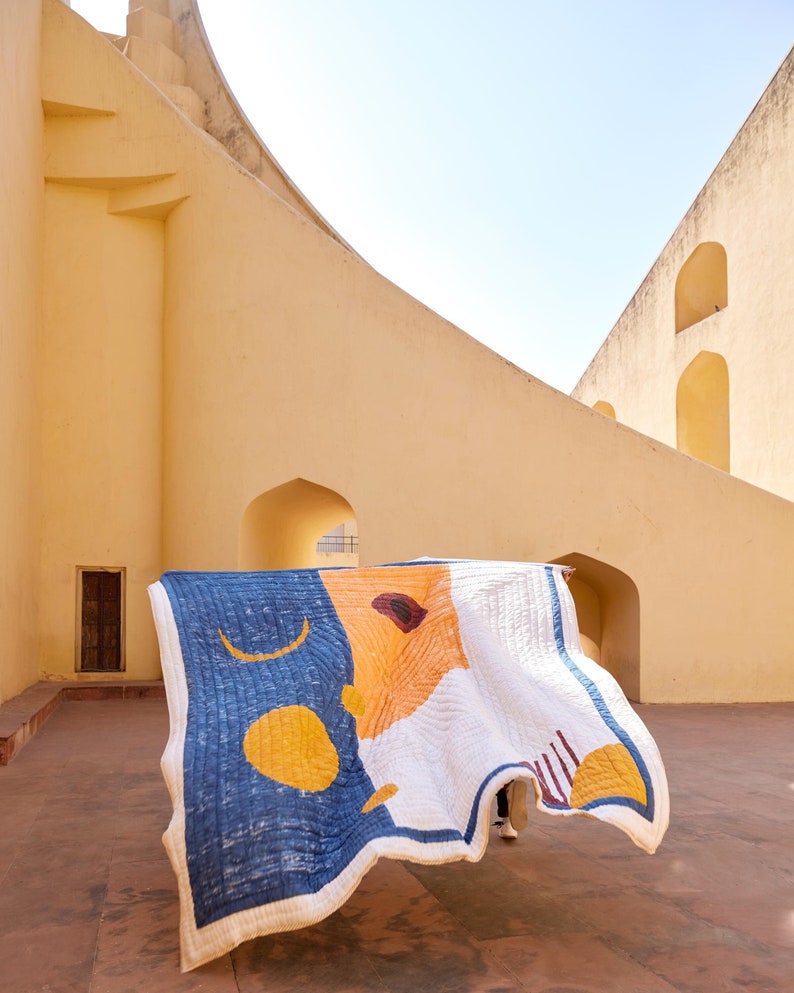 Handmade Block-Printed Cotton Quilt: Reversible Geometric Design