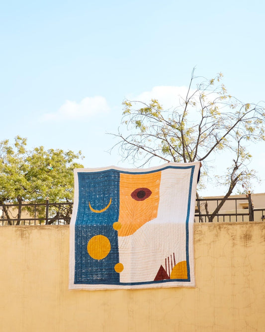 Handmade Block-Printed Cotton Quilt: Reversible Geometric Design