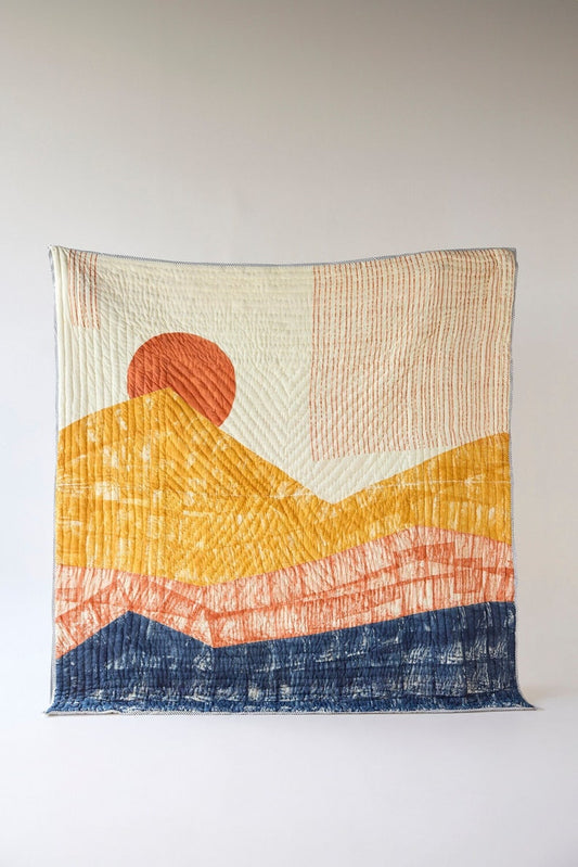 Handmade Twin Quilt: Reversible Cotton Kantha Stitch Bedding