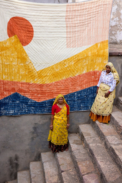 Handmade Block-Printed Cotton Quilt: Reversible Indian Bedspread