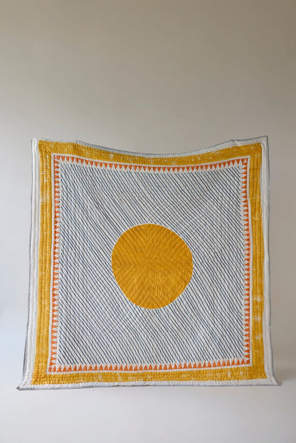Handmade Cotton Gauze Quilt: Reversible Block Print Bedspread