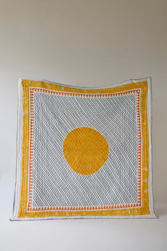 Handmade Cotton Gauze Quilt: Reversible Block Print Bedspread