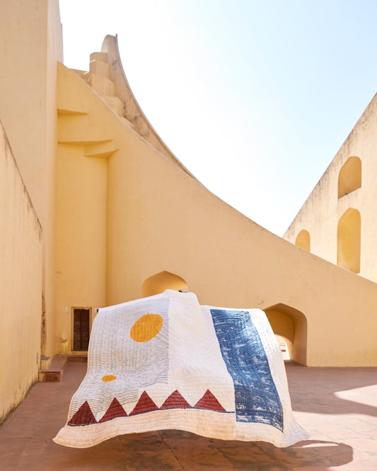 Handmade Block-Printed Cotton Quilt: Boho Indian Bedspread