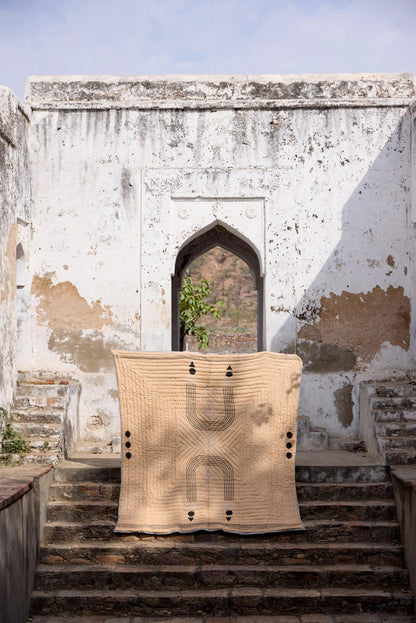 Handmade Block Printed Cotton Quilt: Modern King/Queen Bedspread