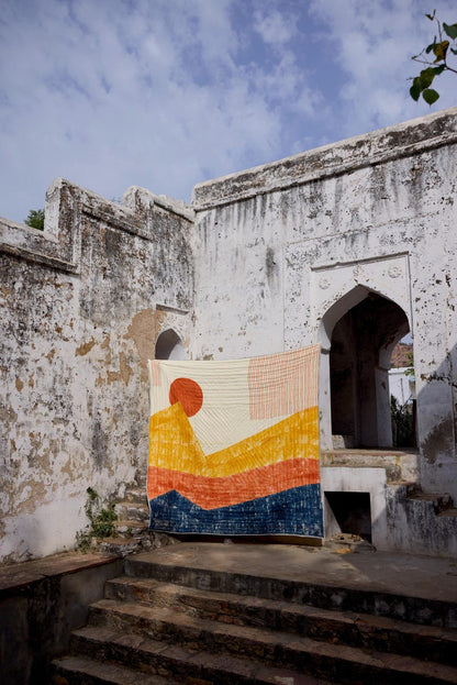 Handmade Kantha Quilt: King/Queen Cotton Bedspread with Shams