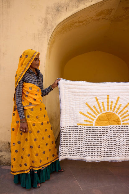 Handmade Baby Quilt: Personalized Cotton Crib Blanket, Hand-Block Printed