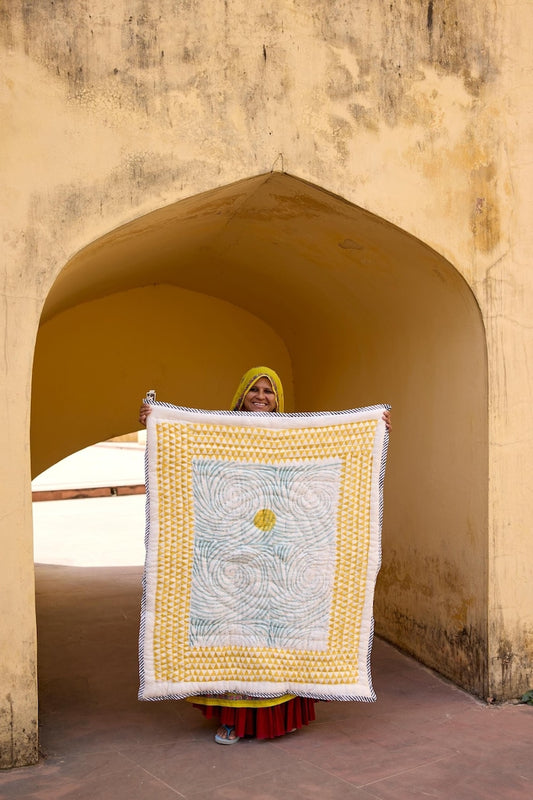 Personalized Baby Quilt: Hand-Block Printed Cotton Crib Bedding