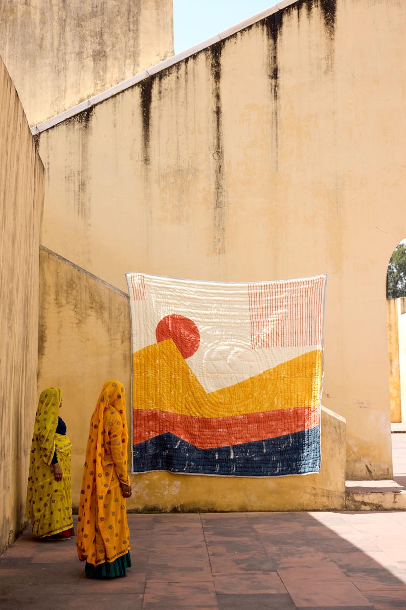 Handmade King Size Kantha Quilt: Reversible Boho Bedspread