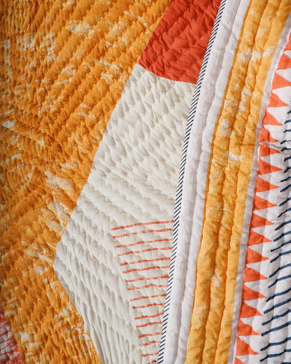 Handmade Cotton Gauze Quilt: Reversible Block Print Bedspread