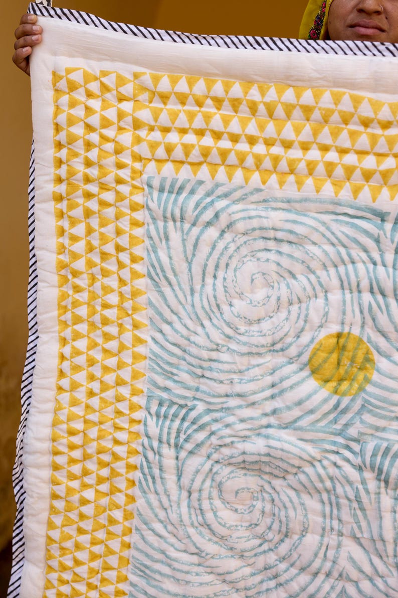Handmade Baby Quilt: Personalized Cotton Crib Blanket, Hand-Block Printed