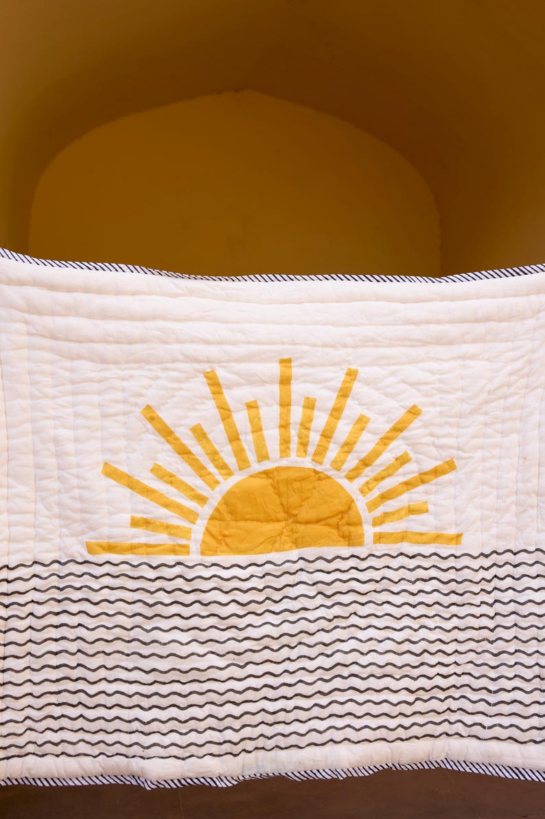 Personalized Baby Quilt: Hand-Block Printed Cotton Crib Bedding