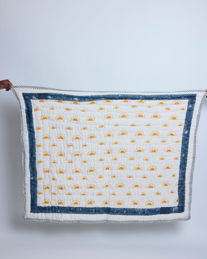 Handmade Baby Quilt: Personalized Cotton Kantha with Sun Print