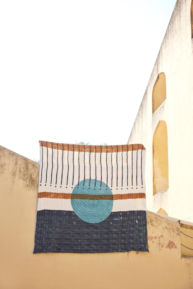 Handmade Block-Printed Cotton Quilt: Reversible Indian Bedspread