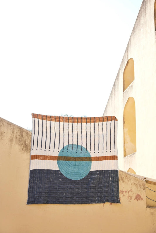 Handmade Block-Printed Cotton Quilt: Reversible Indian Bedspread