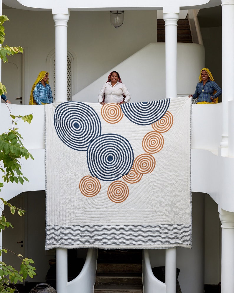 Handmade Twin Quilt: Boho Block Print Cotton Bedspread