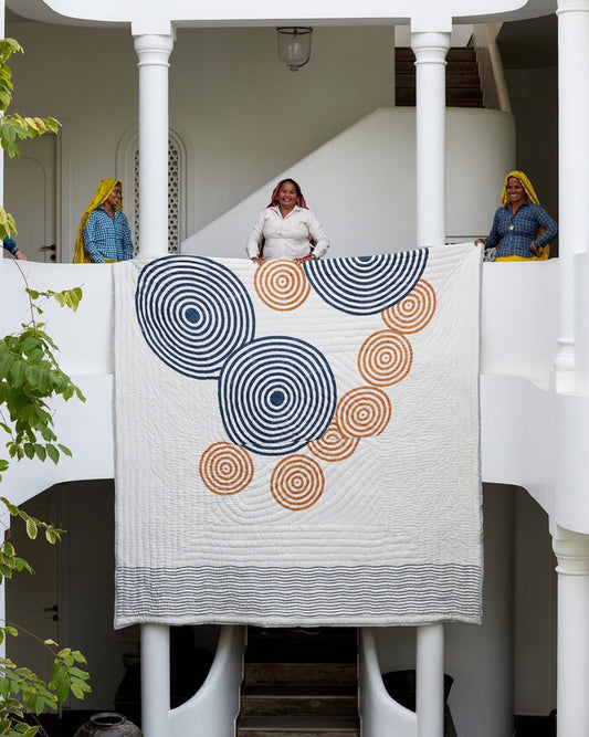 Handmade Twin Quilt: Boho Block Print Cotton Bedspread