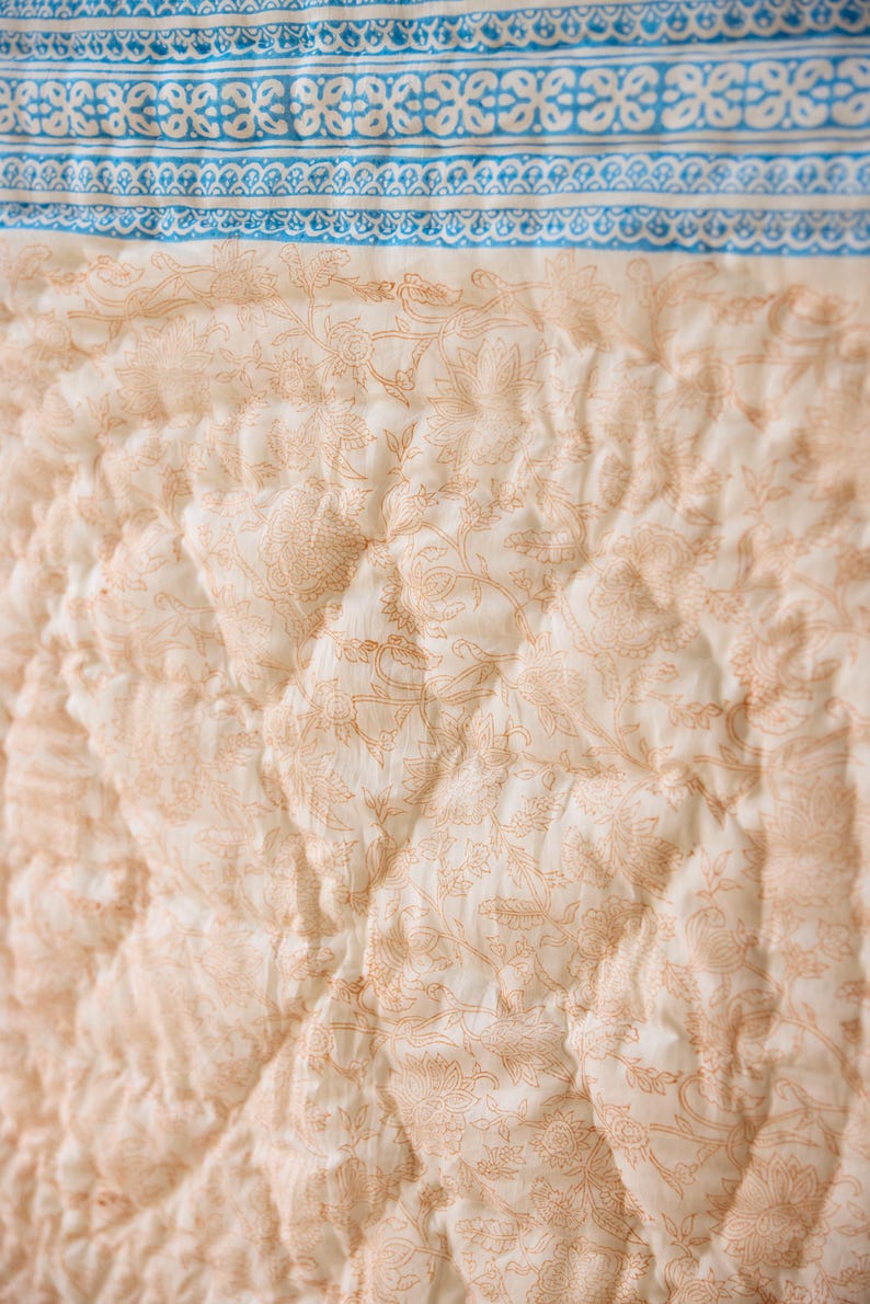 Handmade Baby Quilt: Personalized Cotton Kantha, Hand-Block Print