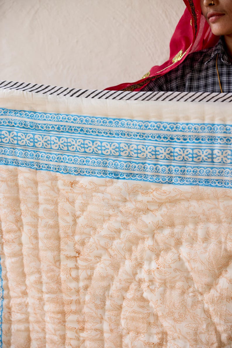 Handmade Baby Quilt: Personalized Cotton Kantha, Hand-Block Print