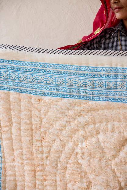 Handmade Baby Quilt: Personalized Cotton Kantha, Hand-Block Print