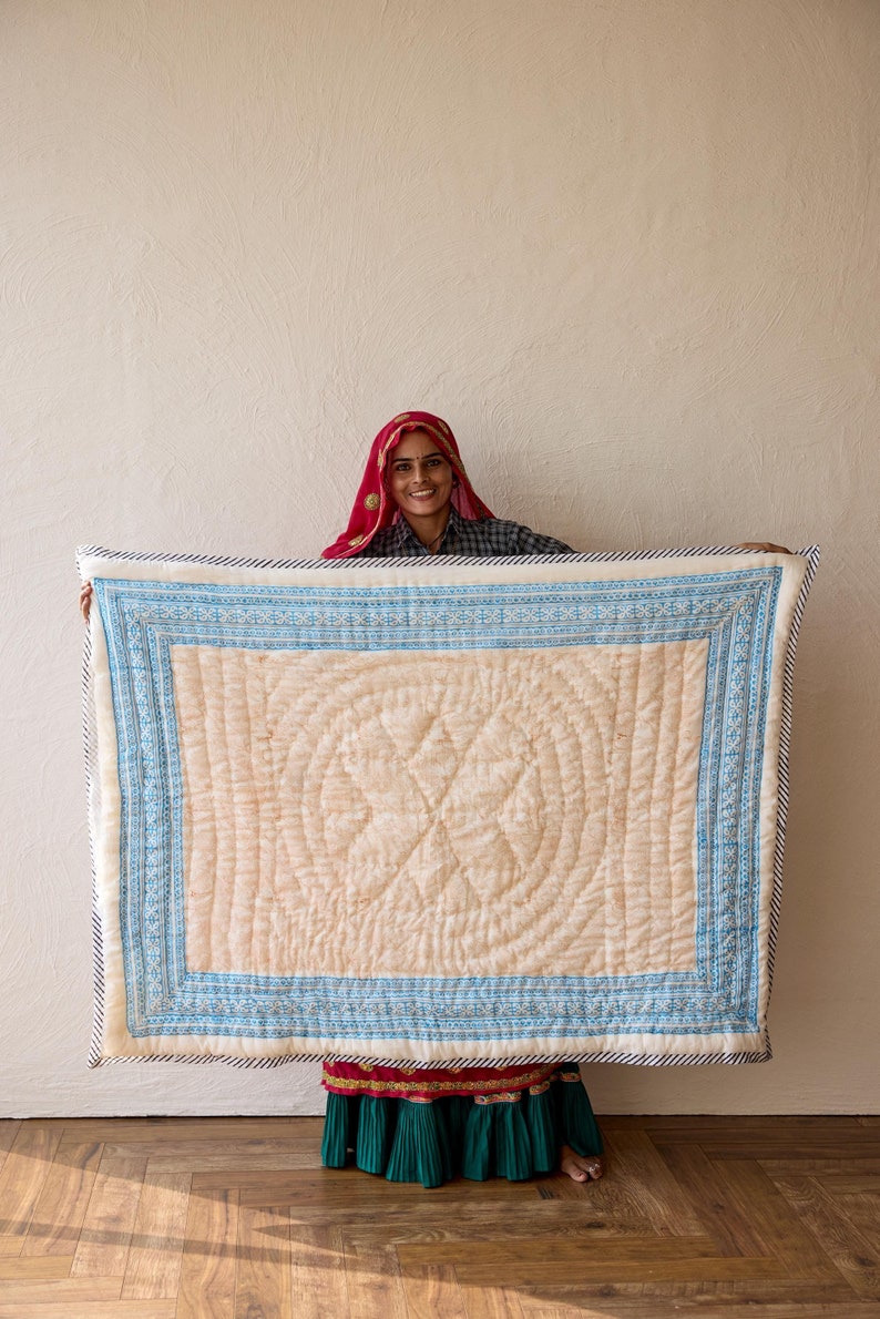 Hand-Stitched Baby Quilt: Custom Name, Floral Cotton Kantha Quilt