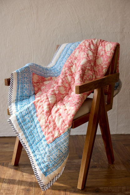 Handmade Baby Quilt: Personalized Cotton Kantha, Hand-Block Print