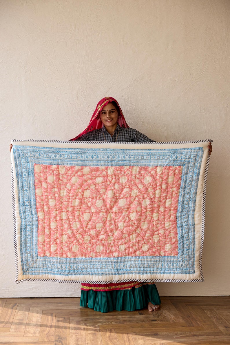 Handmade Baby Quilt: Personalized Cotton Kantha, Hand-Block Print