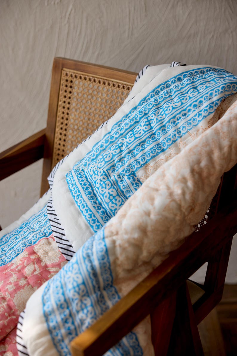 Hand-Stitched Baby Quilt: Custom Name, Floral Cotton Kantha Quilt