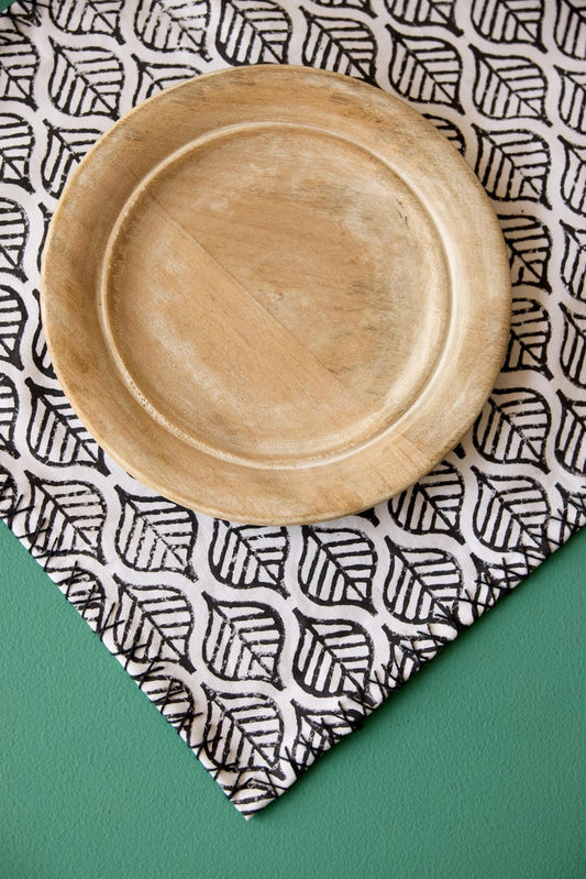 Hand-Printed Cotton Placemat Set: Kantha-Stitched Leaf Design
