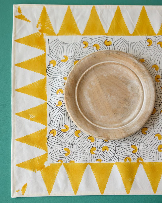Koloman Moser Placemat Set: Hand-Printed Cotton Table Linens with Kantha Stitching