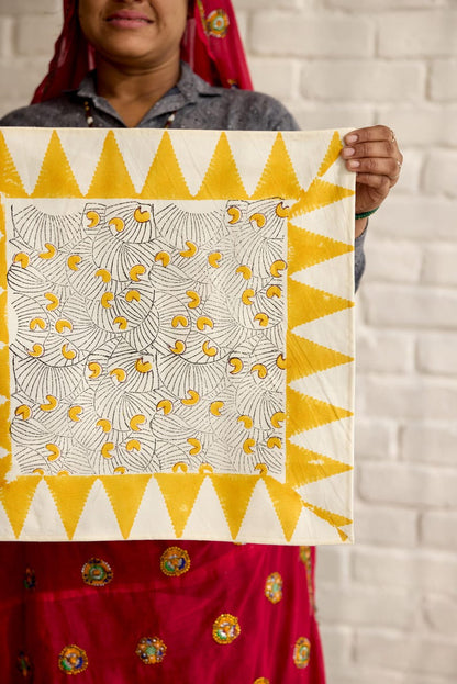 Koloman Moser Placemat Set: Hand-Printed Cotton Table Linens with Kantha Stitching
