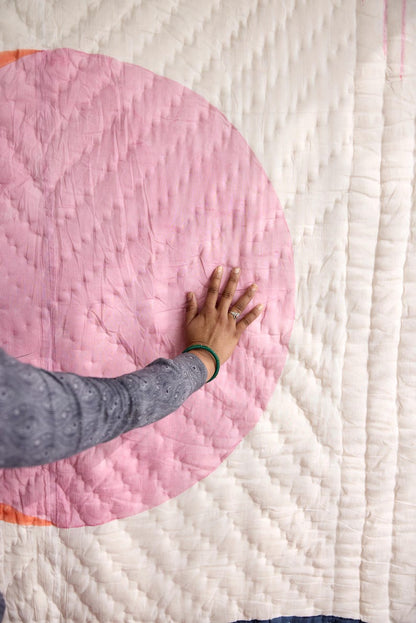 Handmade Reversible Quilt: Block Print Cotton Bedding, Purple Mountain Moon & Blue Star Design, Indian Kantha, Twin, Queen, and King Sizes