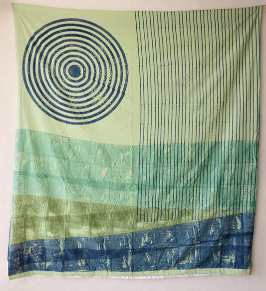 Hand-Block Printed Reversible Duvet Cover: Sun & Ocean Design - Queen/King