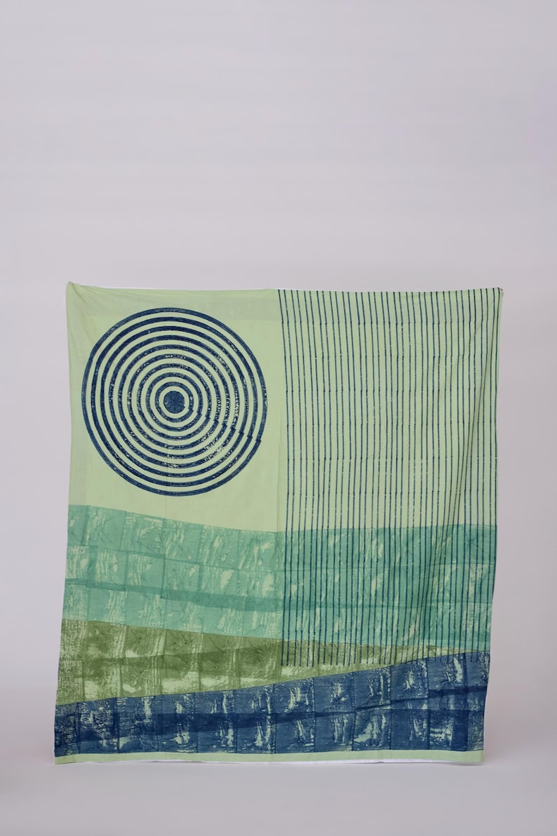 Hand-Block Printed Reversible Duvet Cover: Sun & Ocean Design - Queen/King