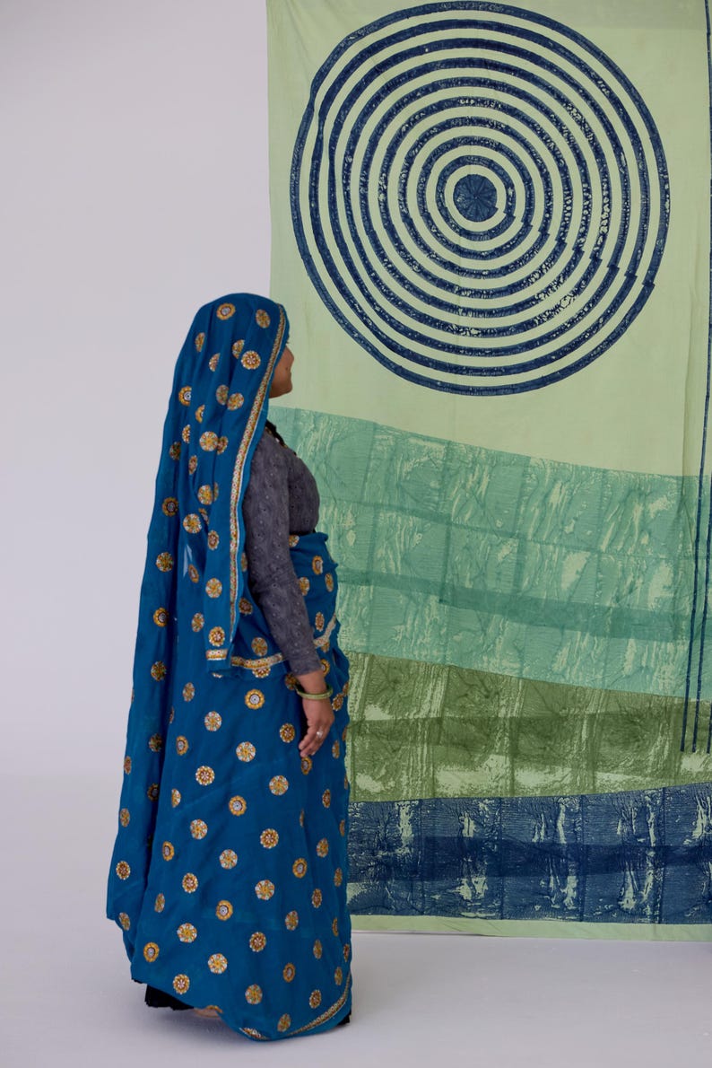 Hand-Block Printed Reversible Duvet Cover: Sun & Ocean Design - Queen/King