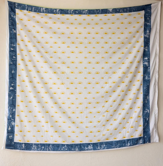 Hand-Block Printed Cotton Duvet Cover: Boho Sun, Reversible Design