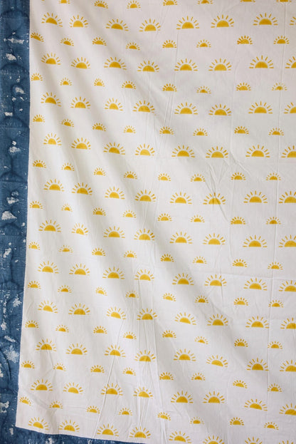 Hand-Block Printed Reversible Duvet Cover: Sun & Ocean Design - Queen/King