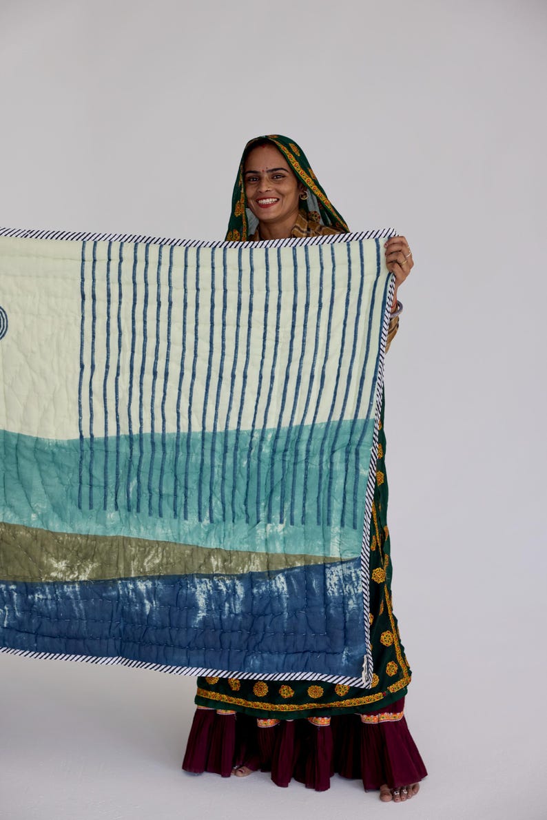 Hand-Block Printed Baby Quilt: Personalized Cotton Kantha, Boho Design