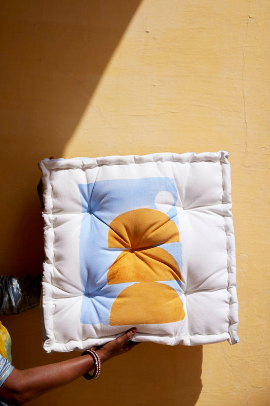 Reversible Floor Cushion: Hand-Printed Cotton Meditation Pillow