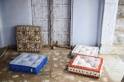 Pink Floral Floor Cushion: Hand-Block Printed Indian Cotton Pillow