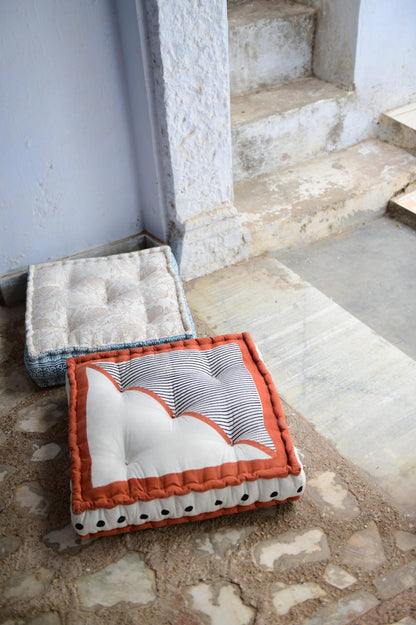 Pink Floral Floor Cushion: Hand-Block Printed Indian Cotton Pillow
