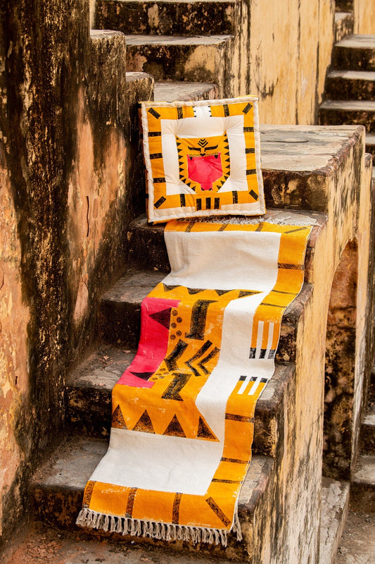 Hand-Printed Cotton Floor Pillow: Reversible Tiger Design