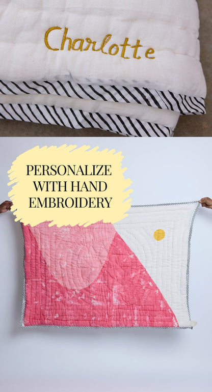 Handmade Pink Baby Quilt: Personalized Cotton Crib Blanket
