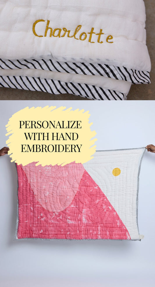 Handmade Pink Baby Quilt: Personalized Cotton Crib Blanket