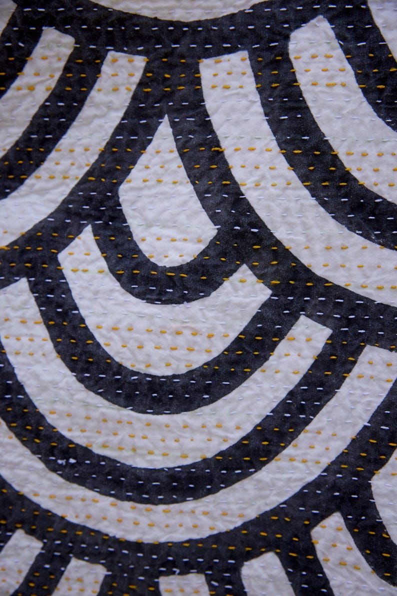 Hand-Block Printed Kantha Throw Blanket: Boho Cotton Quilted Throw (84” x 54”)