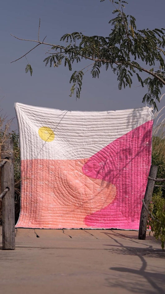 Hand-Block Printed Kantha Quilt: Reversible Cotton Bedding Set