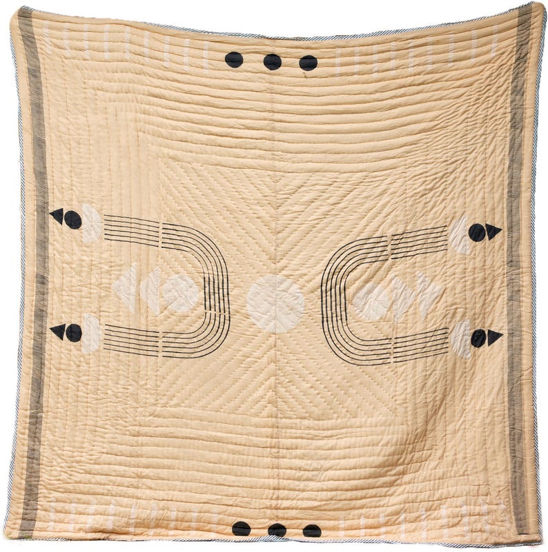 Reversible Block Printed Twin Quilt Set: Hand-Stitched Kantha Cotton Comforter