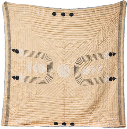 Reversible Block Printed Twin Quilt Set: Hand-Stitched Kantha Cotton Comforter