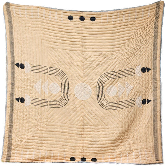 Reversible Block Printed Twin Quilt Set: Hand-Stitched Kantha Cotton Comforter