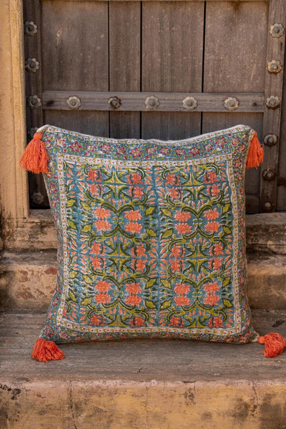 Handmade Queen Size Floral Quilt: Reversible Block Print Cotton Bedding