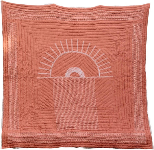 Handmade Kantha Stitch Quilt: Reversible Cotton Boho Bedspread with Shams